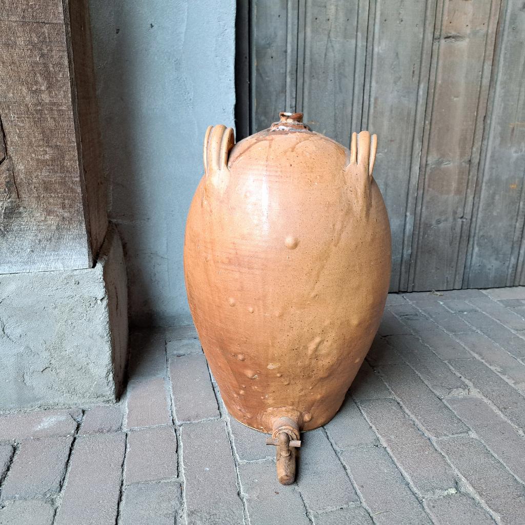 Grote oude Franse olijfoliekruik kruik met kraantje *Etage3*, Gebruikt, ., Ophalen of Verzenden, .