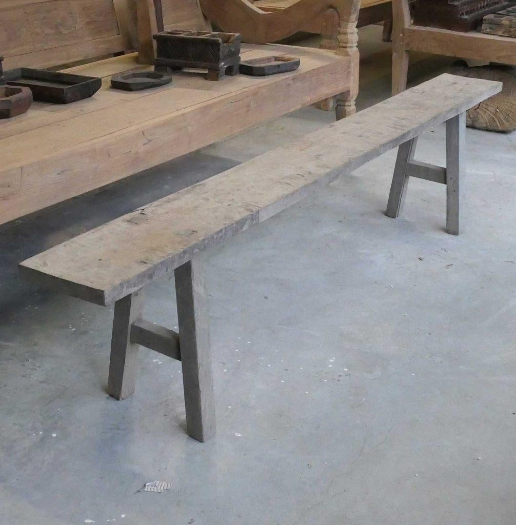 Dinklik bankjes oude teak hout bank tuin terras smal bankje, Antiek en Kunst, Antiek | Meubels | Stoelen en Banken, Ophalen of Verzenden
