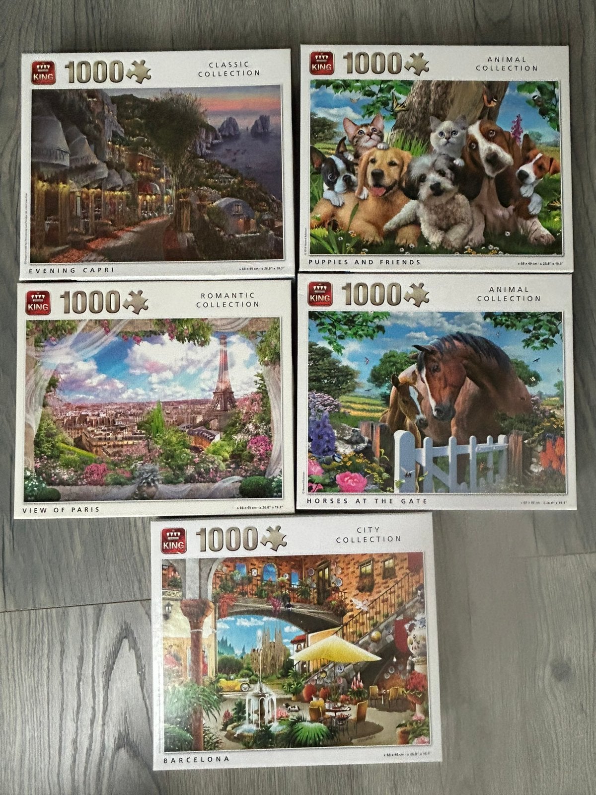 5 king puzzels 1000 stukjes, Ophalen of Verzenden, 500 t/m 1500 stukjes, Zo goed als nieuw
