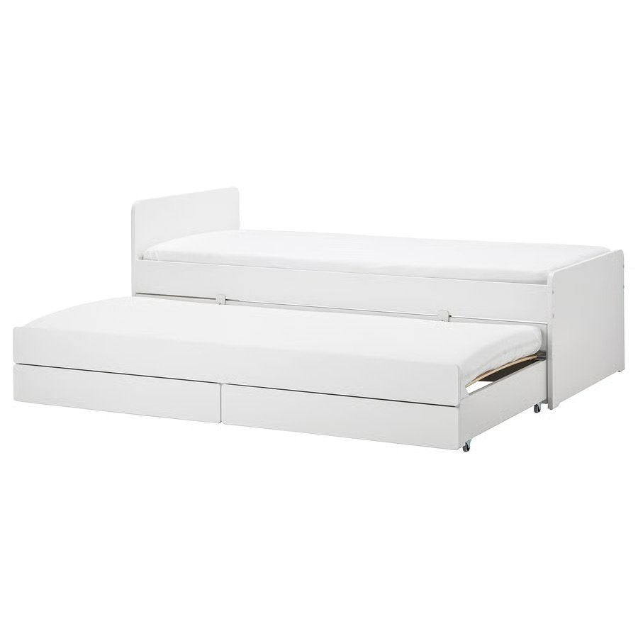 Bedframe met onderbed en opberger, wit, 90x200 cm, Huis en Inrichting, Ophalen, 90 cm, Wit, Tweepersoons