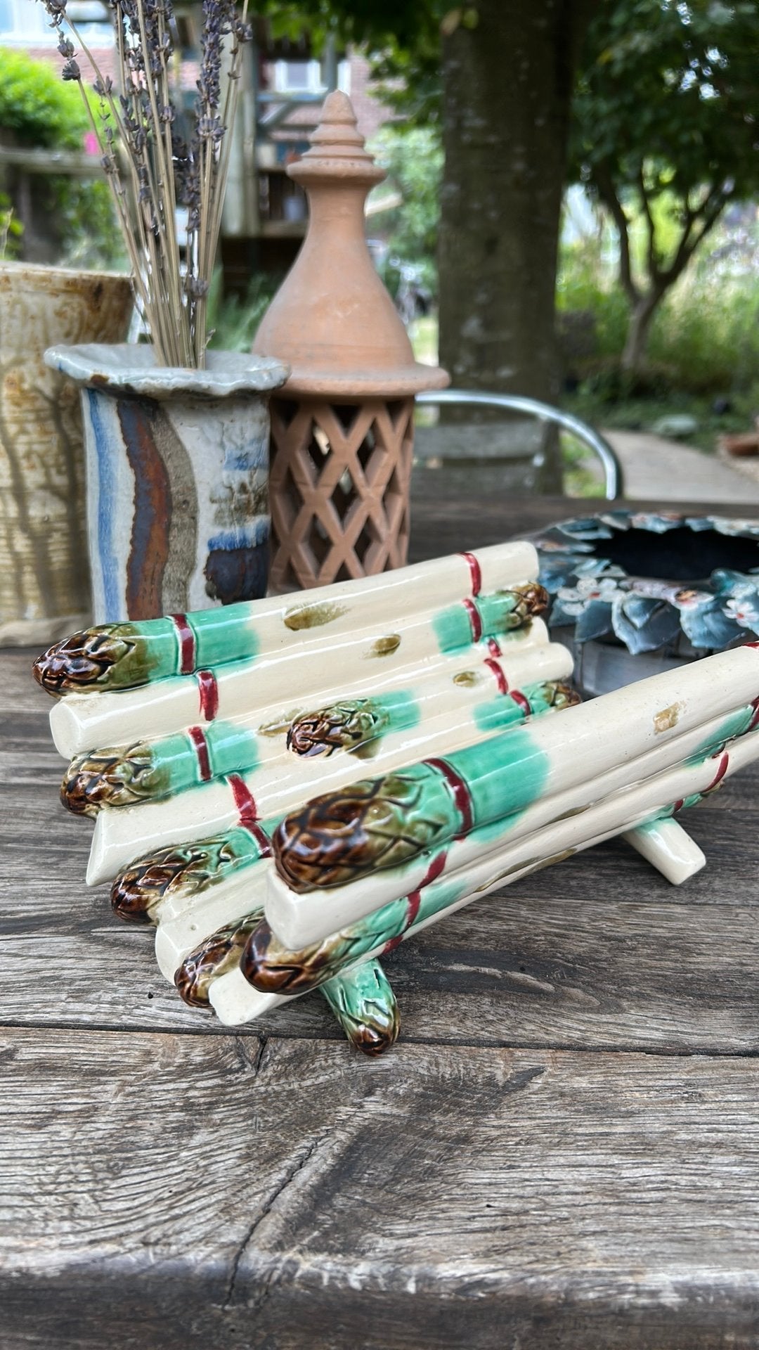 Antieke majolica barbotine aspergeschaal uitlekschaal, Antiek en Kunst, Ophalen of Verzenden