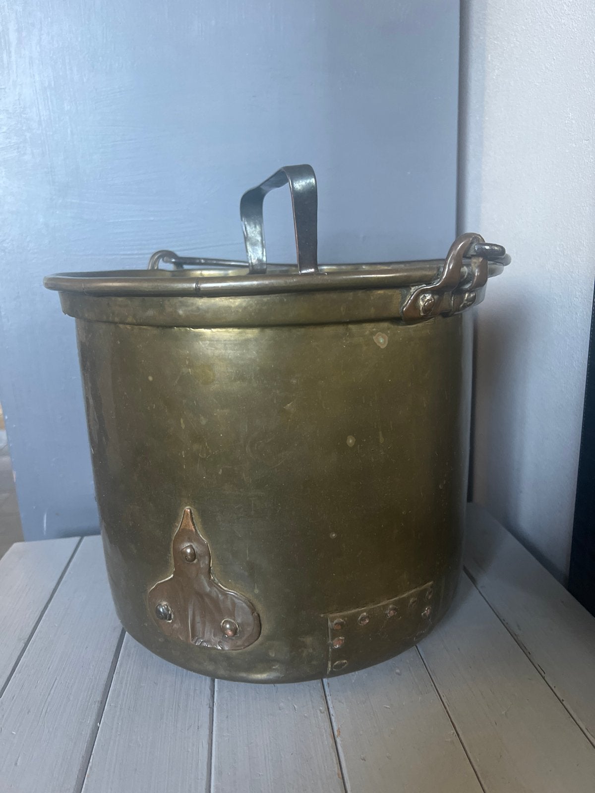 Antieke Koperen messing ketel Pot met Deksel - hengsel, Ophalen of Verzenden, Koper