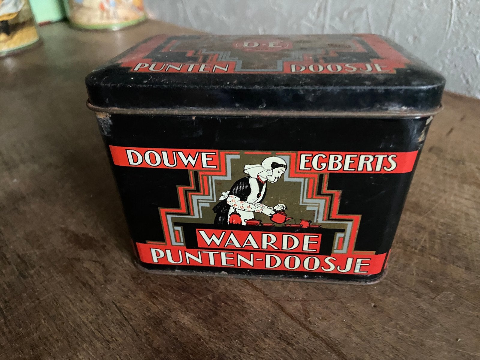 Antiek curiosa Douwe Egberts waarde punten doosje blik, Verzamelen, Blikken, Ophalen of Verzenden, Zo goed als nieuw, Overige