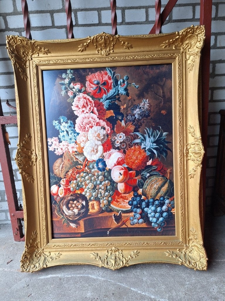 Schilderij Stilleven van bloemen+vruchten Paul Theodoor, Overige ondergronden, Klassiek, Ingelijst, Ophalen