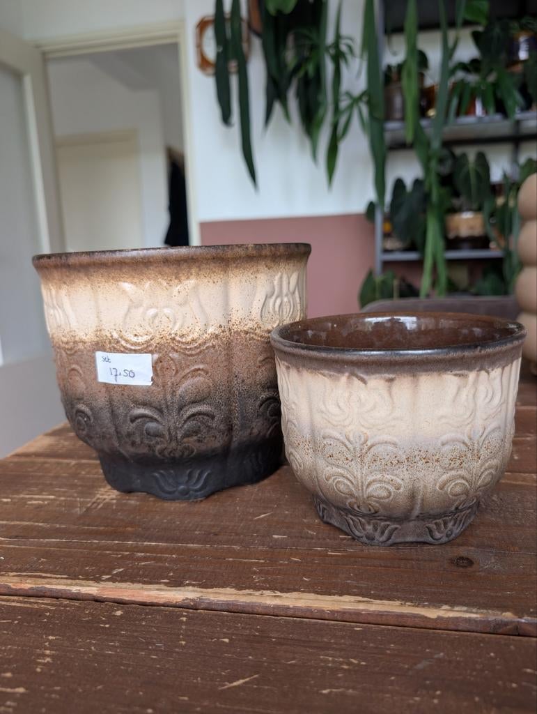Set van 2 West Germany bloempotten - 13 en 20 cm, Tuin en Terras, Bloempotten, Ophalen, Gebruikt, Rond, Binnen