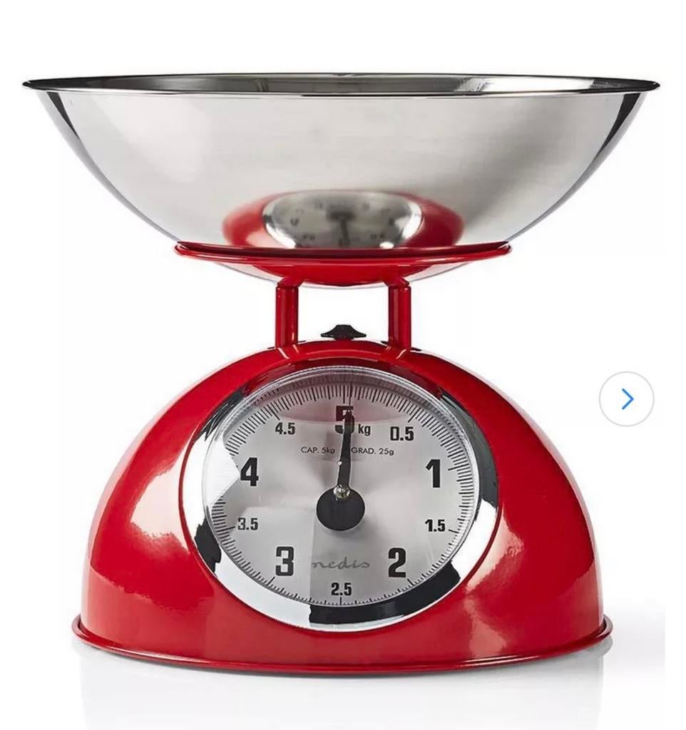 Nieuwe Nedis Retro Keukenweegschaal Rood 5kg, Witgoed en Apparatuur, Weegschalen, Minder dan 10 kg, Keukenweegschaal, Nieuw, Ophalen of Verzenden