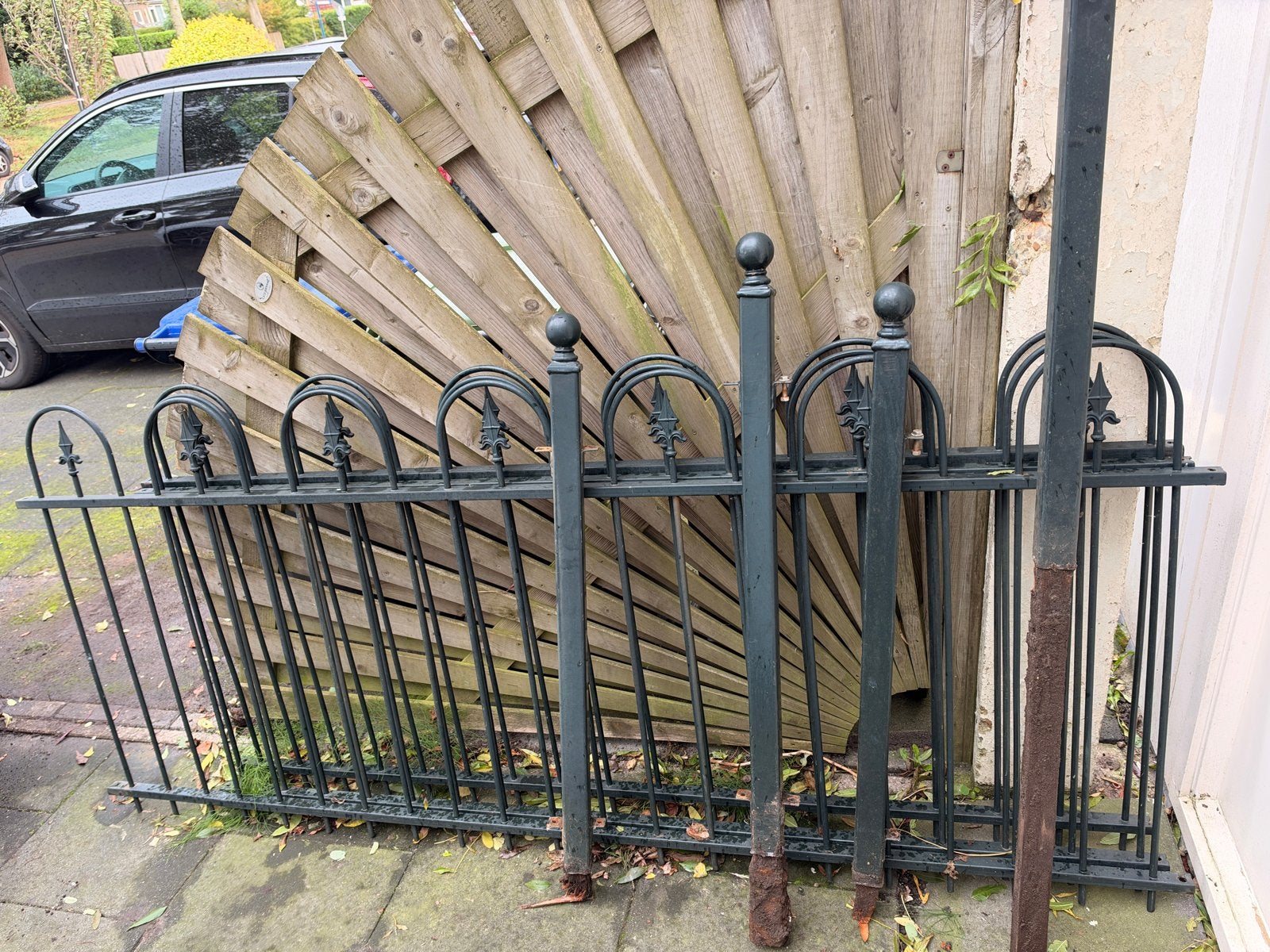 Sierhekwerk - groen metalen hekdelen + palen, Ophalen, Gebruikt, IJzer, Sierhekwerk