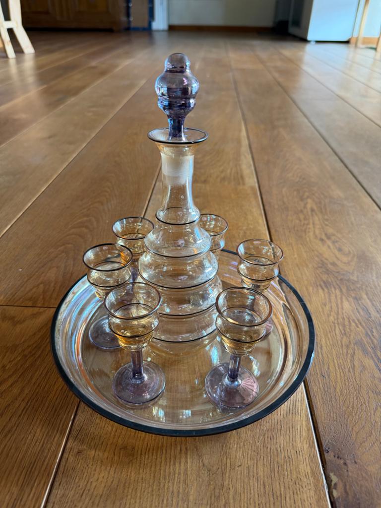Vintage likeurkaraf met glaasjes en dienblad, Antiek en Kunst, Antiek | Glas en Kristal, Ophalen