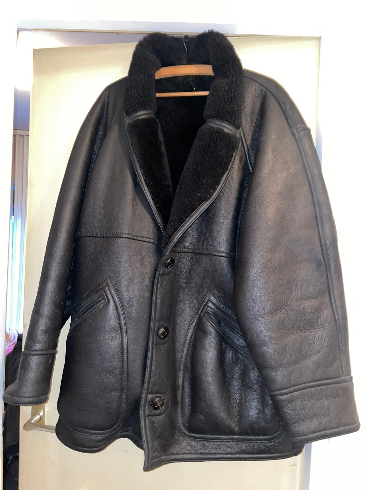 Vintage Italiaanse Zwarte Lammy Coat / Shearling Jas, Kleding | Heren, Ophalen of Verzenden, Zo goed als nieuw, Maat 56/58 (XL)