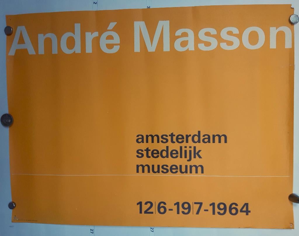 Originele Poster Wim Crouwel André Masson 1964 Stedelijk Mus, Verzenden, Rechthoekig Liggend, Zo goed als nieuw, A1 t/m A3