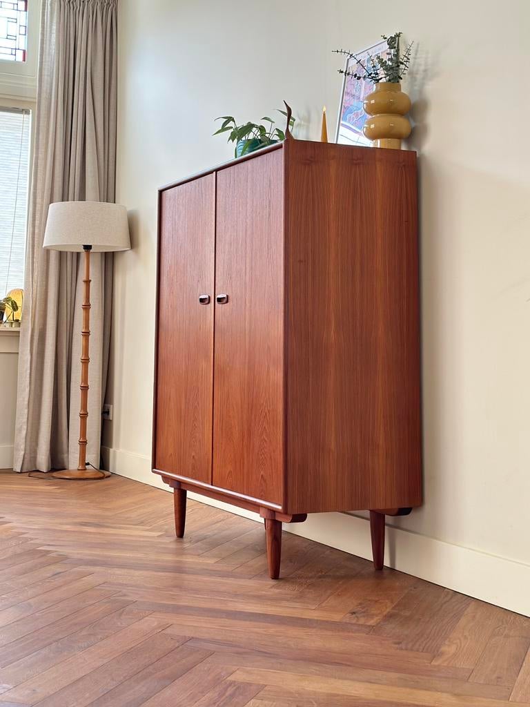 Vintage wandkast design teak hout jaren 50/60/70, Ophalen, Gebruikt, 100 tot 150 cm, Teakhout