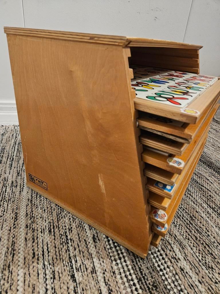 Rolf vintage houten puzzels met opbergrek - diverse thema's, Antiek en Kunst, Ophalen