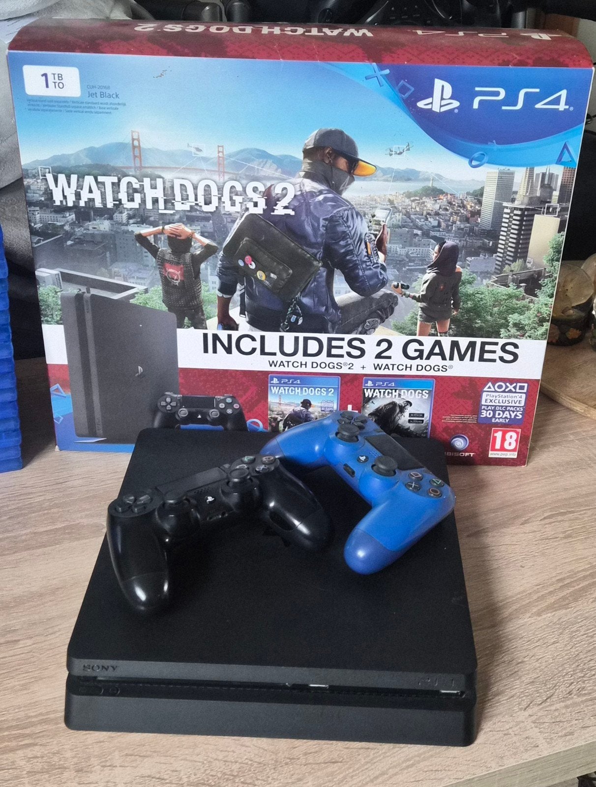 playstation 4 slim 1tb games 2 controllers, Met 2 controllers, Ophalen of Verzenden, 1 TB, Slim