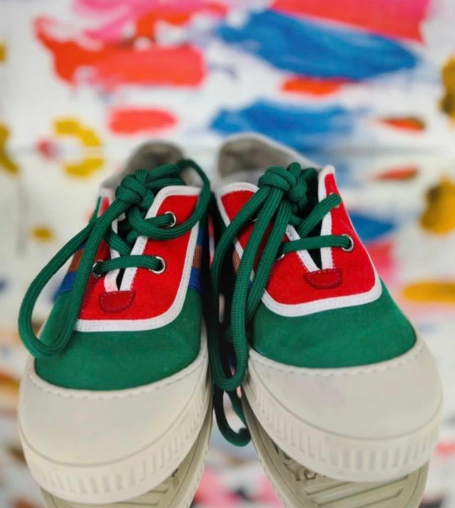 Gucci kids groene canvas sneakers schoenen maat 32, Gebruikt, Verzenden, Jongen of Meisje, Schoenen