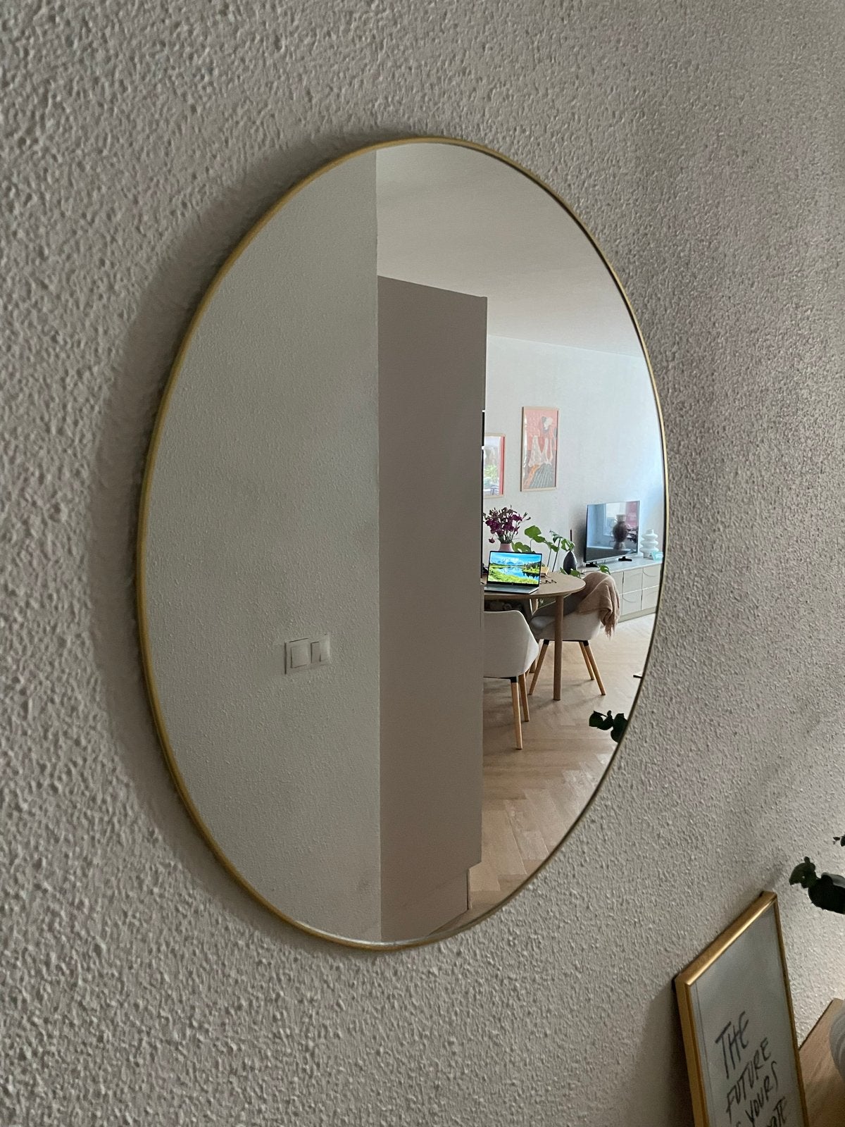 Ronde spiegel met dunne gouden rand, Ophalen, Rond, Minder dan 100 cm