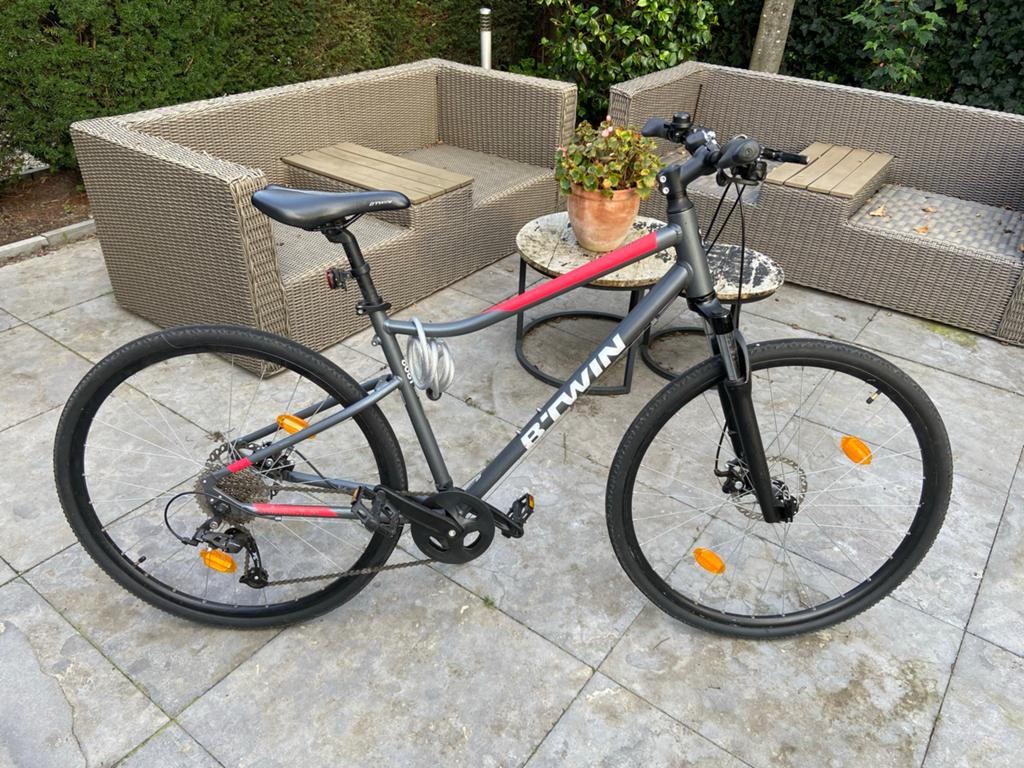 B'Twin Riverside 500 Fiets - Zo goed als nieuw, Vering, Zo goed als nieuw, Schijfrem, 53 tot 57 cm