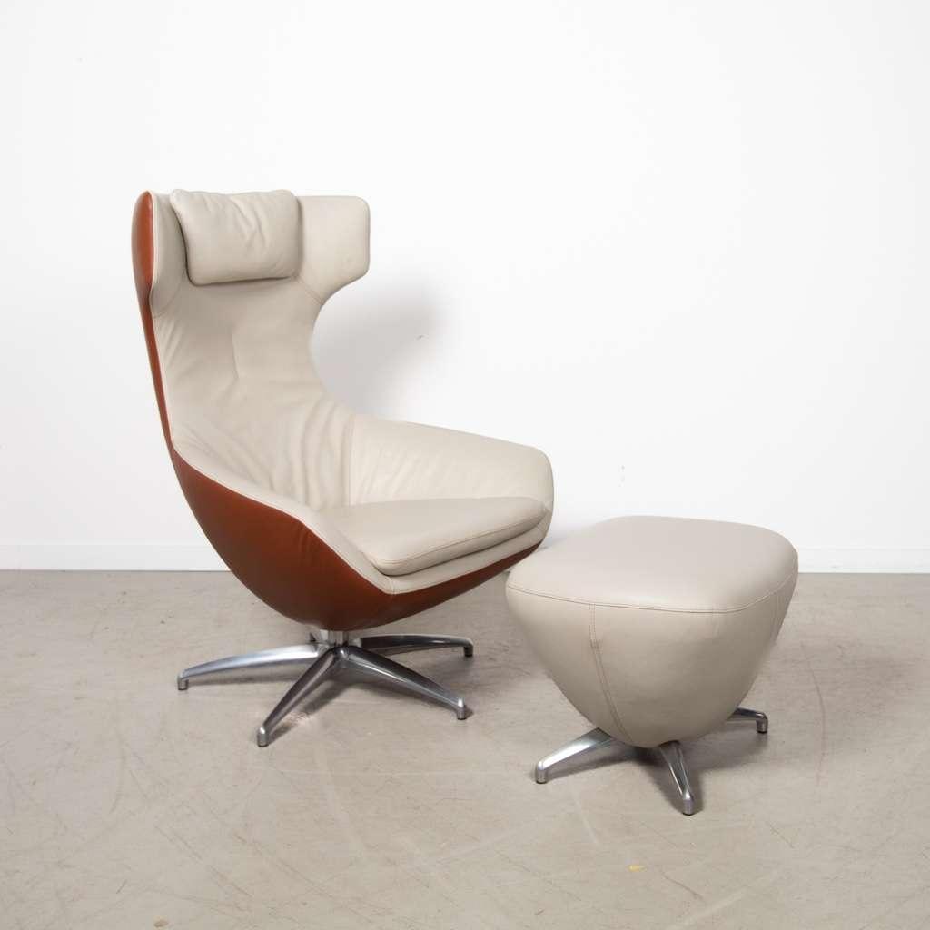 Leolux Caruzzo Plus Fauteuil + Hocker Crème Leer