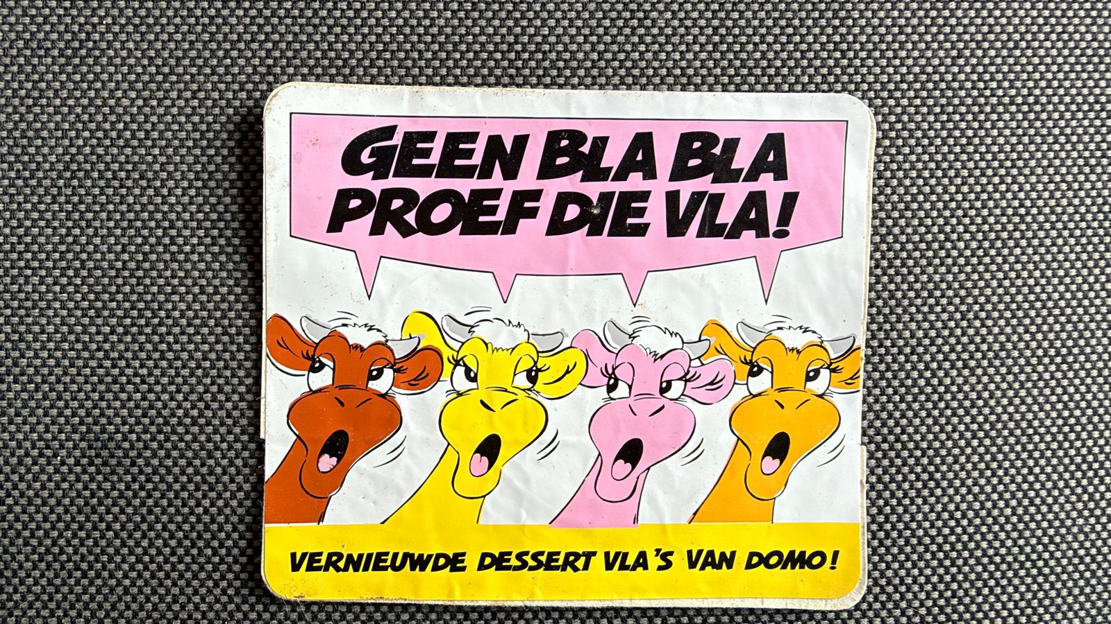 Vintage Domo Vla Reclamebord - Geen Bla Bla Proef Die Vla!, Verzamelen, Ophalen of Verzenden, Gebruikt