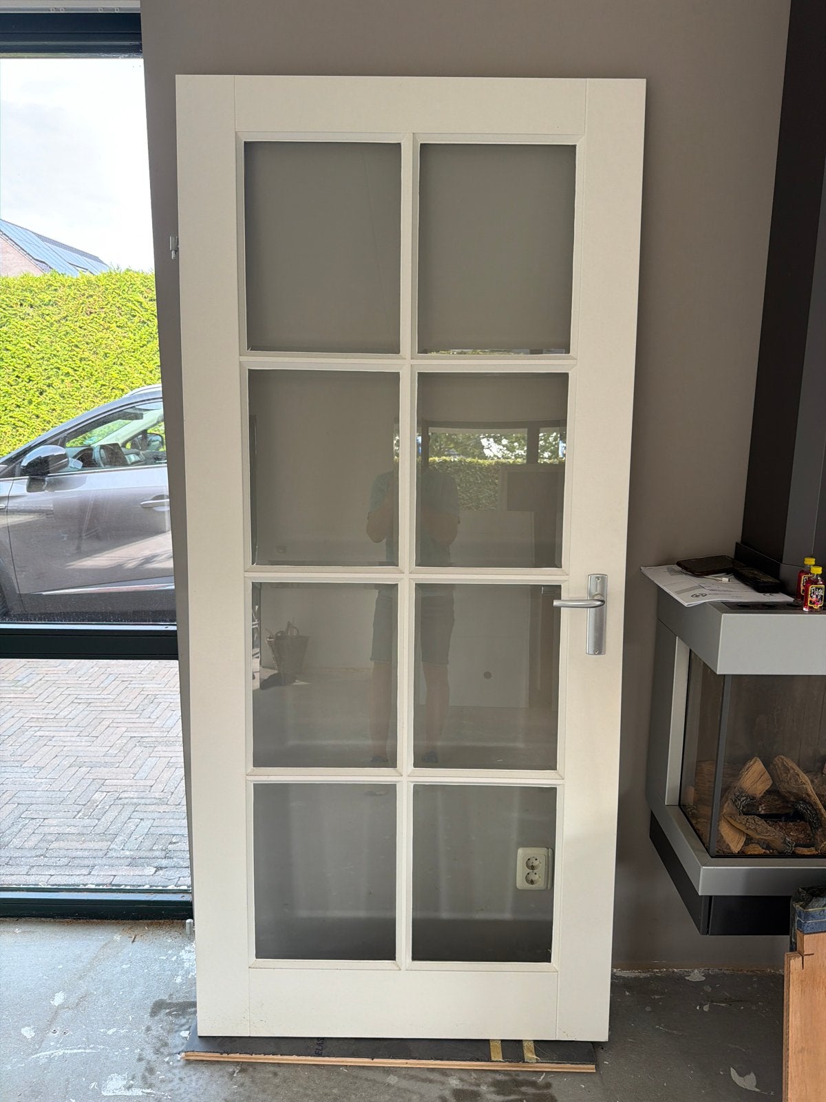 Opdekdeur met glas, dagmaat 93 x 208 cm, Ophalen, Gebruikt, 80 tot 100 cm, Binnendeur
