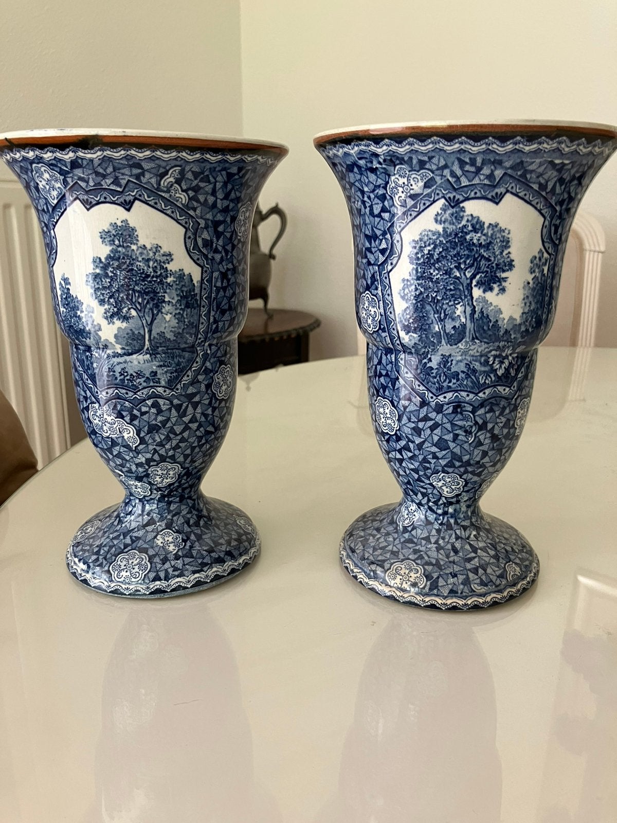 Set van 2 Villeroy & Boch vazen, blauw-wit decor, Ophalen