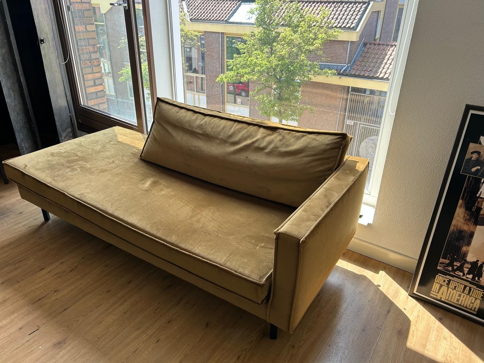 loungebank, honinggeel, Ophalen, 150 tot 200 cm, Tweepersoons, Zo goed als nieuw