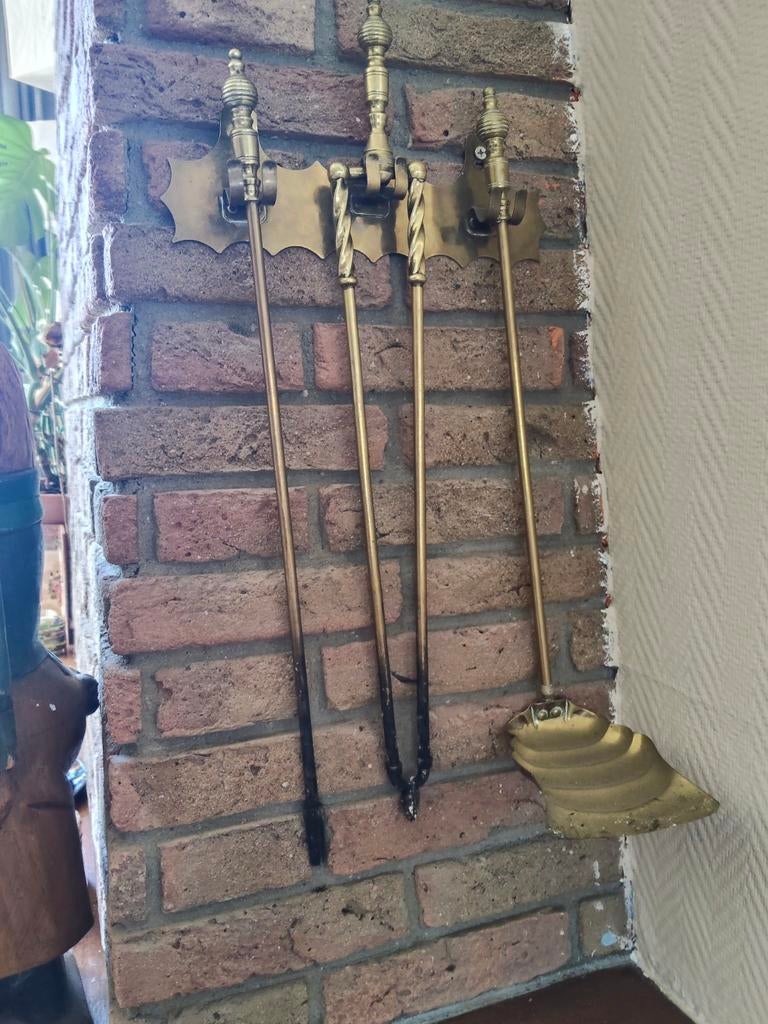 Antieke haard set messing met ophangsysteem, Ophalen, Gebruikt, Vrijstaande haard, Houthaard