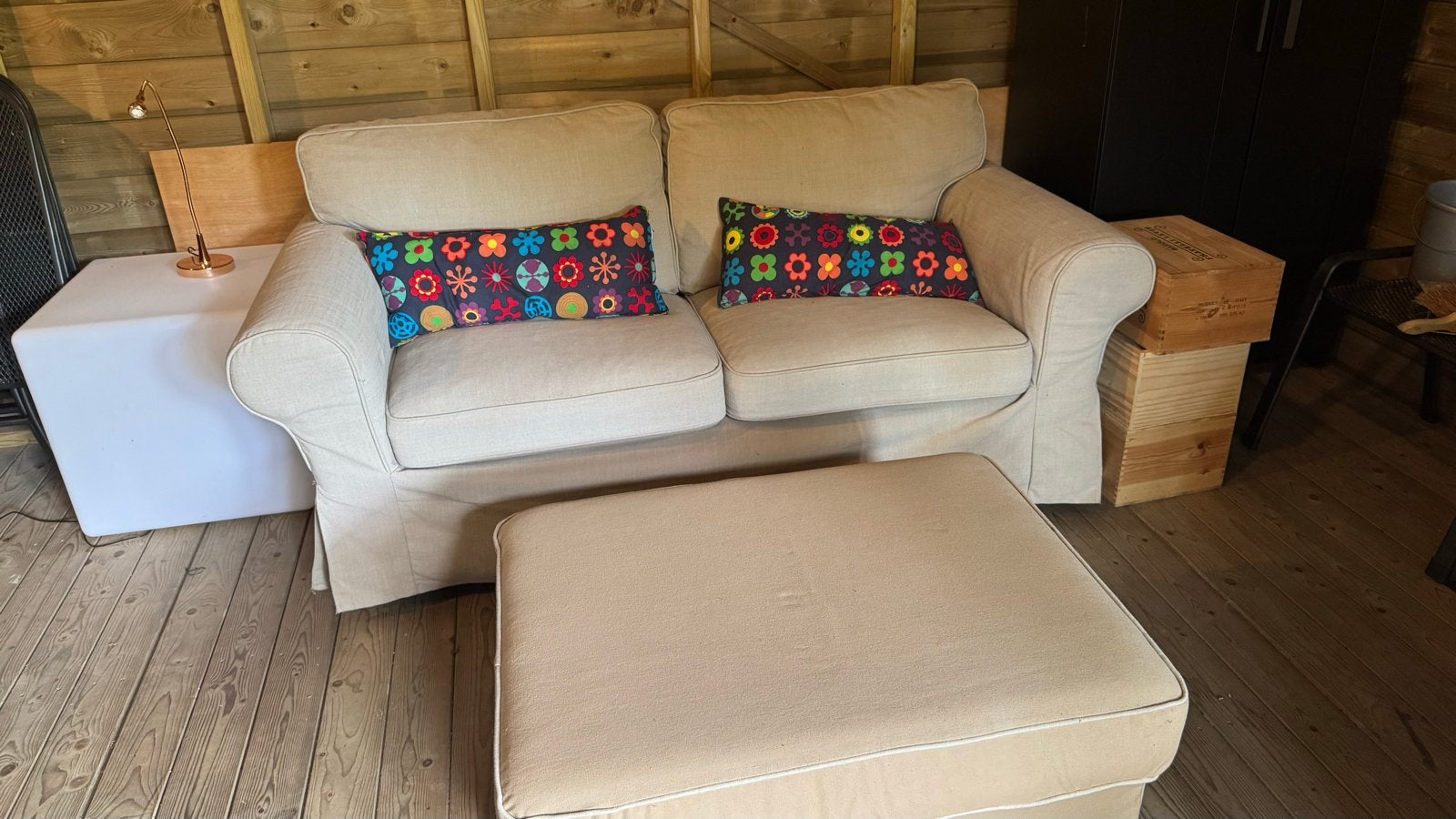 Ikea Ektorp 2-zitsbank met poef, Ophalen, 150 tot 200 cm, Tweepersoons, 75 tot 100 cm