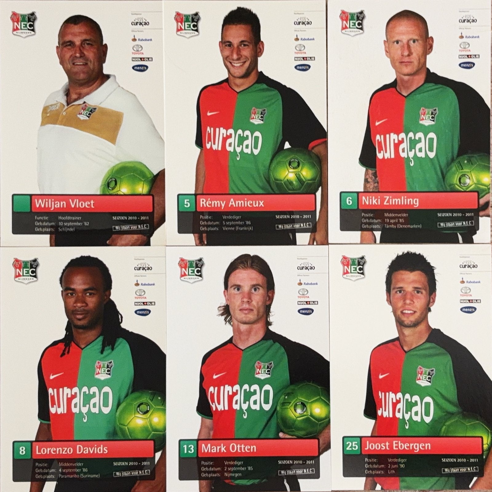 7 Spelerskaarten NEC Nijmegen - seizoen 2010/2011, Verzenden, Zo goed als nieuw, Ajax, Spelerskaart
