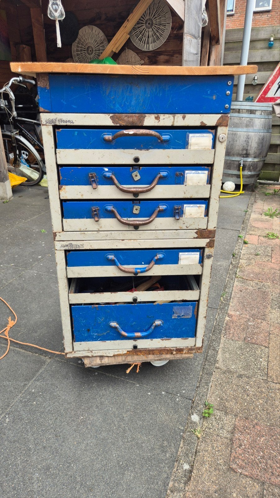 Vintage blauwe gereedschapskast met laden, Ophalen, Gebruikt