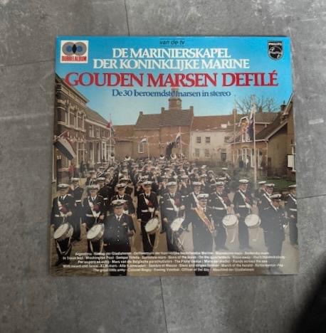 LP Marinekapel der Nederlandse Marine, Gouden Marsen, Cd's en Dvd's, Vinyl | Verzamelalbums, Gebruikt, Beschermende buitenhoes