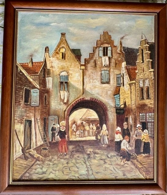 Prachtig Olieverf schilderij, Antiek en Kunst, Ophalen, Olieverf, Overige materialen, Stadsgezicht