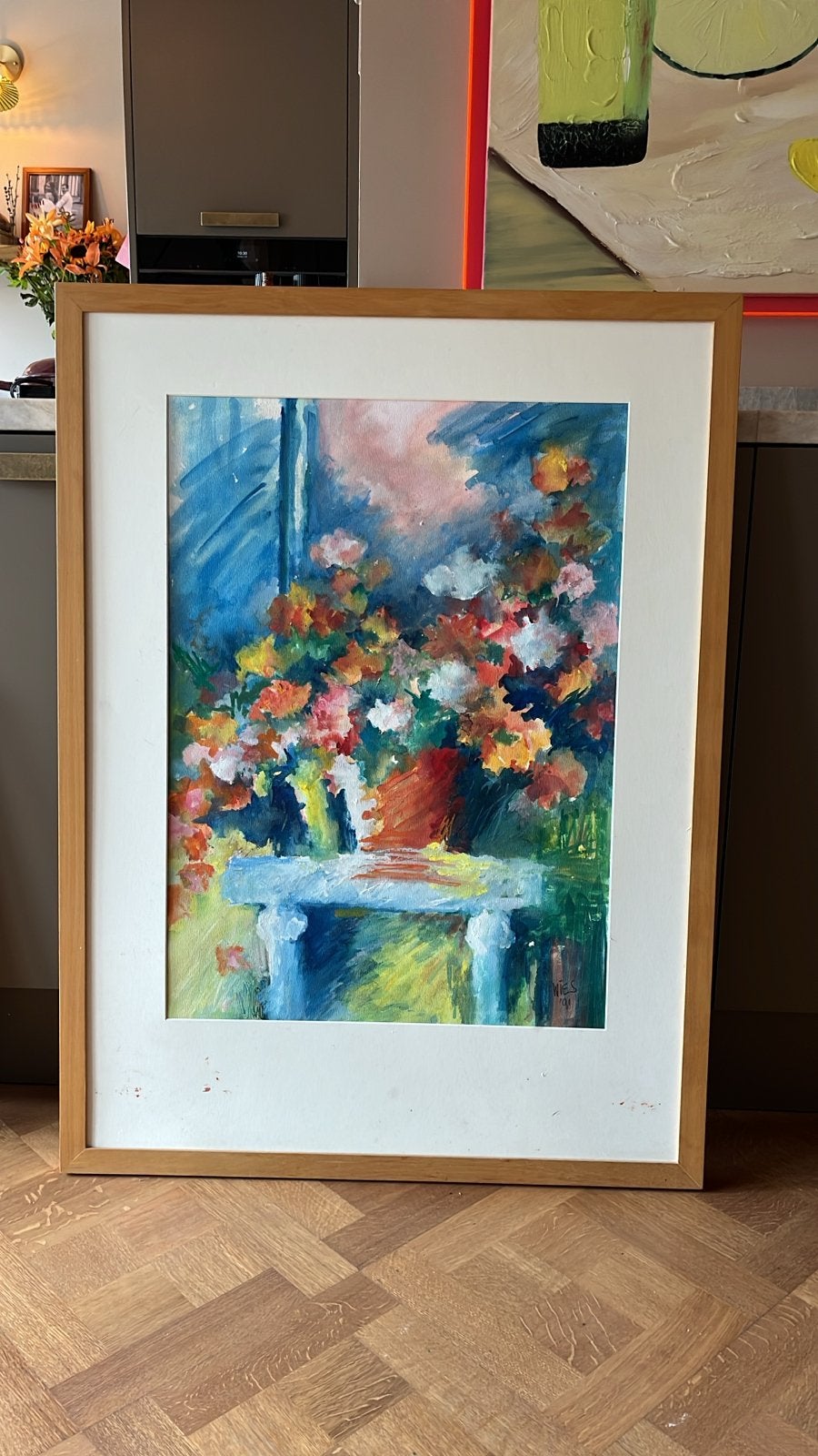 Kleurrijk bloemenschilderij, Antiek en Kunst, Ophalen of Verzenden