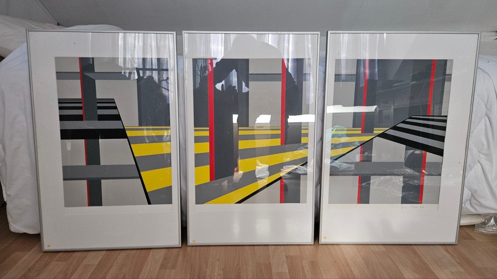 Set van 3 ingelijste zeefdruk Hans van Rhoon, Antiek en Kunst, Kunst | Litho's en Zeefdrukken, Ophalen of Verzenden