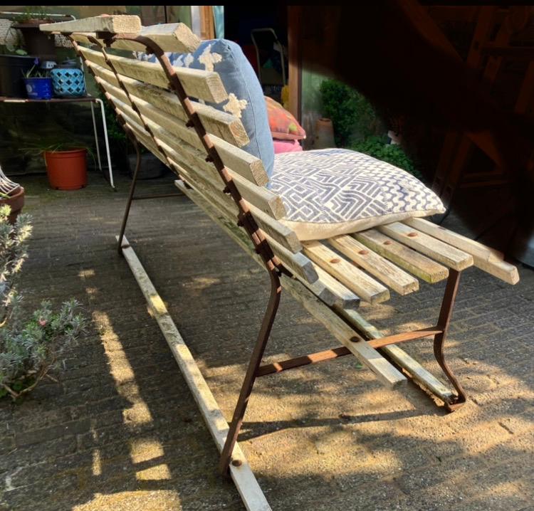Parkbank. Tuinbank. Bank. Tuin. Vintage. Wit. Bank. Brocante, Ophalen, Gebruikt, Metaal