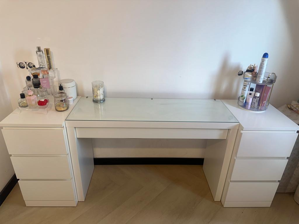 Ikea Malm ladekast + toilettafel (wit) Vanity, Ophalen, 150 tot 200 cm, Zo goed als nieuw, Minder dan 100 cm