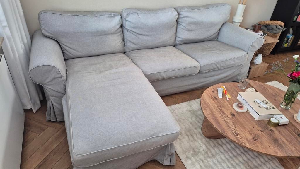 IKEA EKTORP 3-zitsbank met chaise longue Tallmyra wit/zwart, Huis en Inrichting, Ophalen, Gebruikt, 125 tot 150 cm, Driepersoons