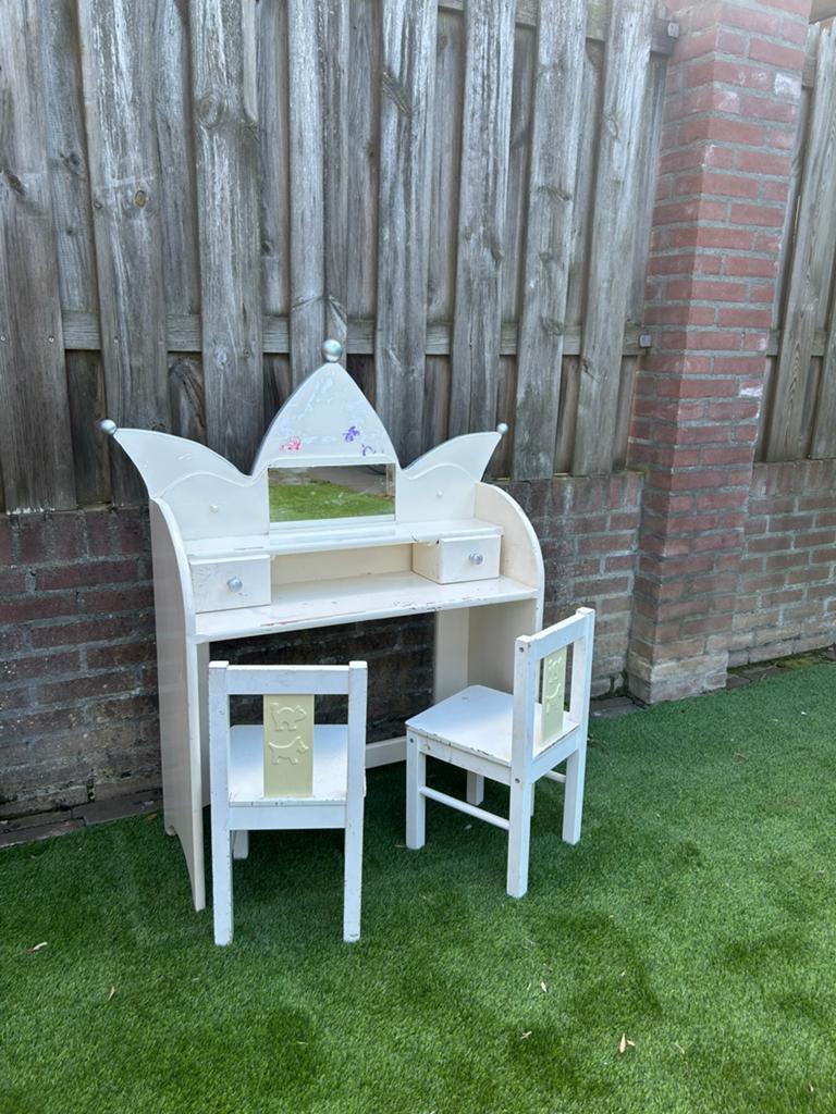 Kaptafel met spiegel en 2 IKEA stoeltjes, Ophalen, Gebruikt, 50 tot 100 cm, Minder dan 100 cm