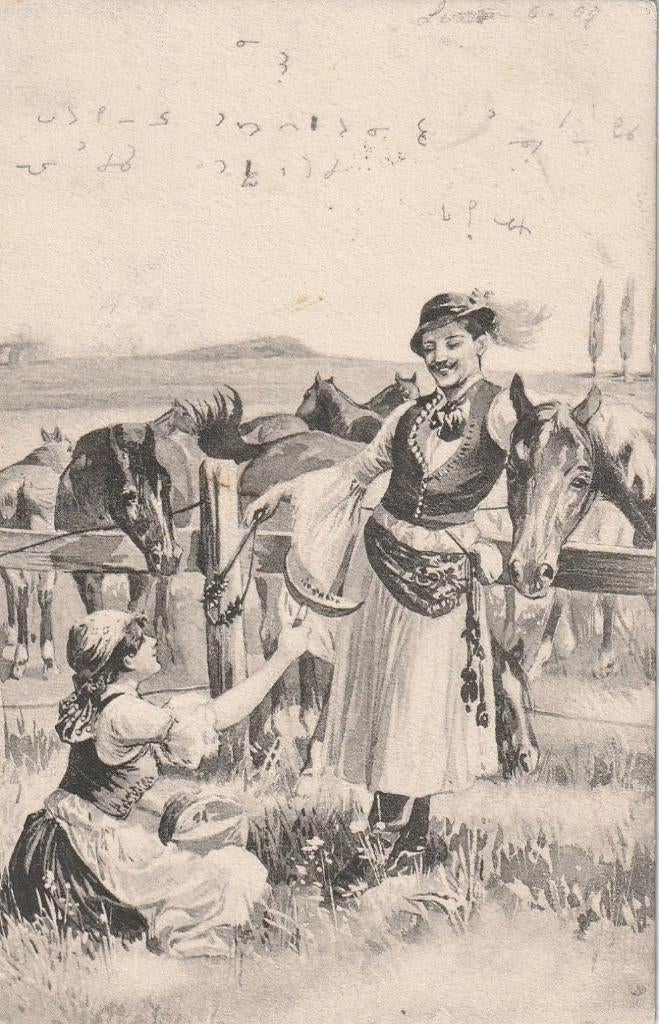 MEISJE JURK PAARD UIT 1907 ZEER MOOIE OUDE KAART KN78, Verzenden, Voor 1920, Gelopen, Overige thema's