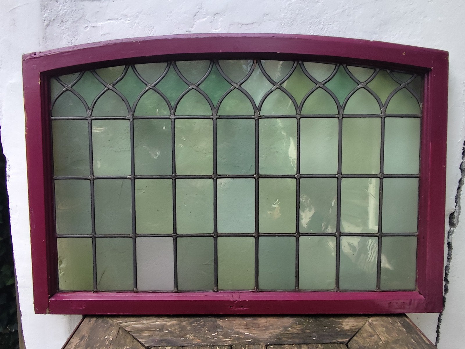Oud glas in lood raam., Doe-het-zelf en Verbouw, Glas en Ramen, Ophalen, Gevelraam of Ruit, Minder dan 80 cm, Minder dan 80 cm