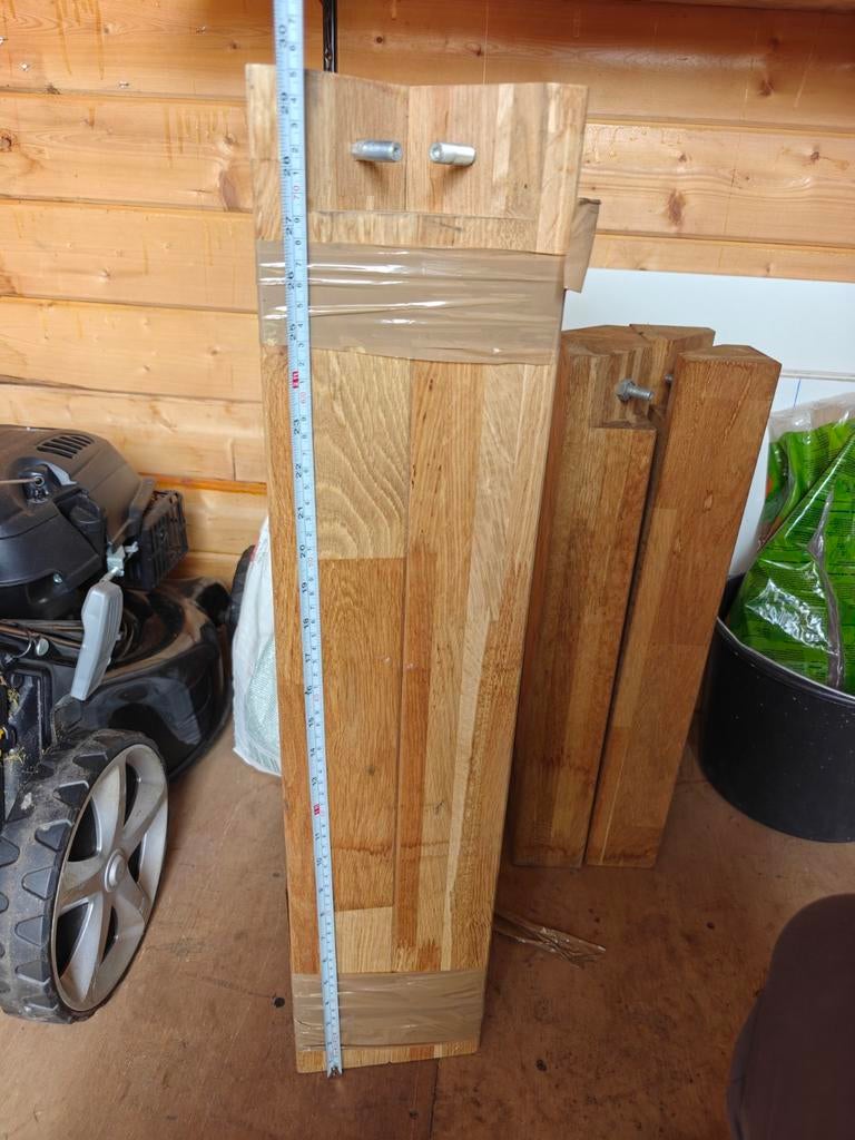 2 sets massief eiken tafelpoten - 8x8 cm, diverse hoogtes, Huis en Inrichting, Tafelonderdelen, Gebruikt, Tafelpoot, 50 tot 100 cm