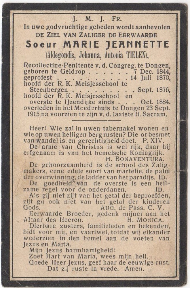 zr. Alegondis Tielen 1844 Geldrop + 1915 Dongen, 70 jaar oud, Ophalen of Verzenden