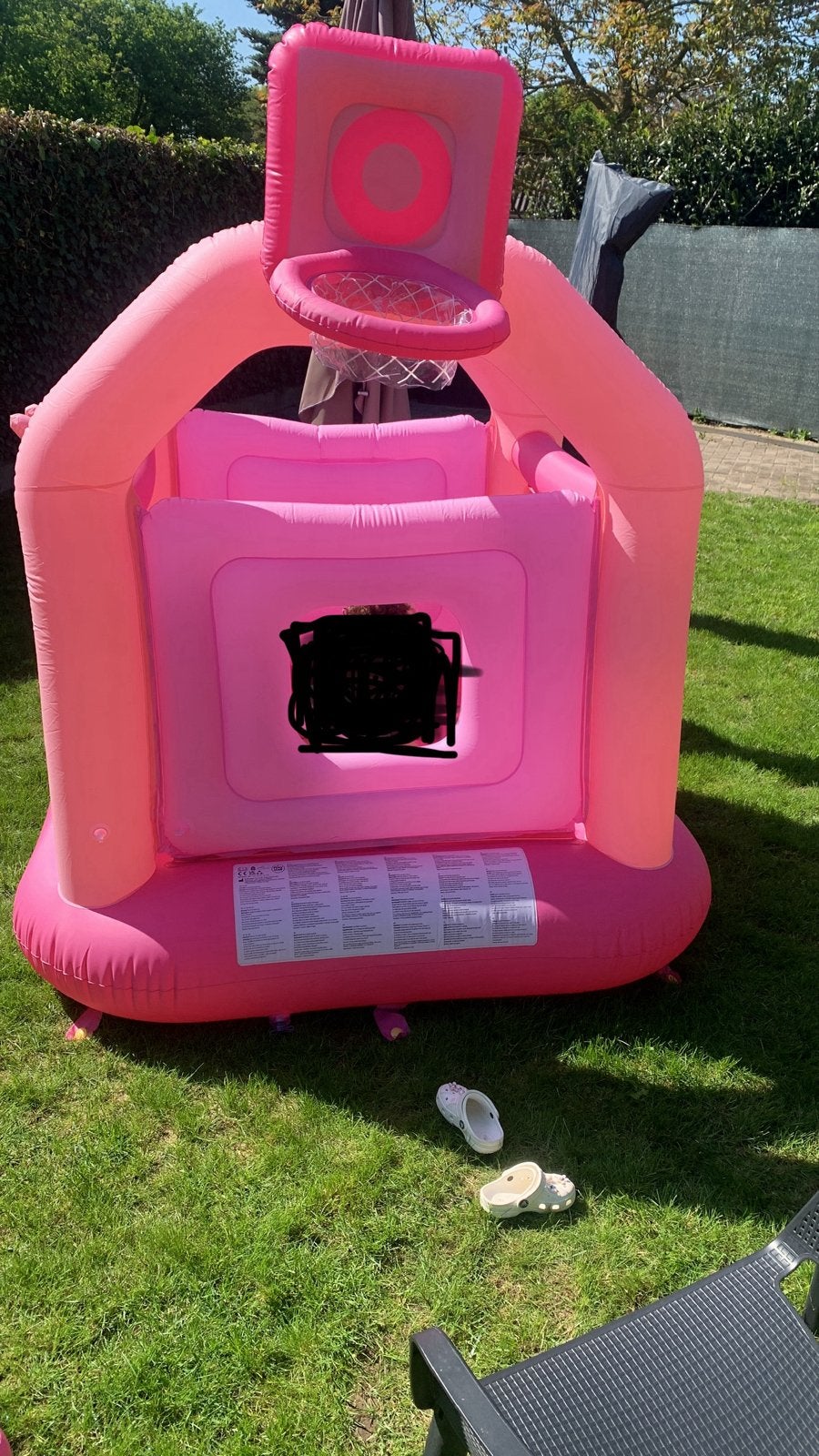 Opblaasbaar Roze springkasteel/speelhuis, Ophalen, Gebruikt