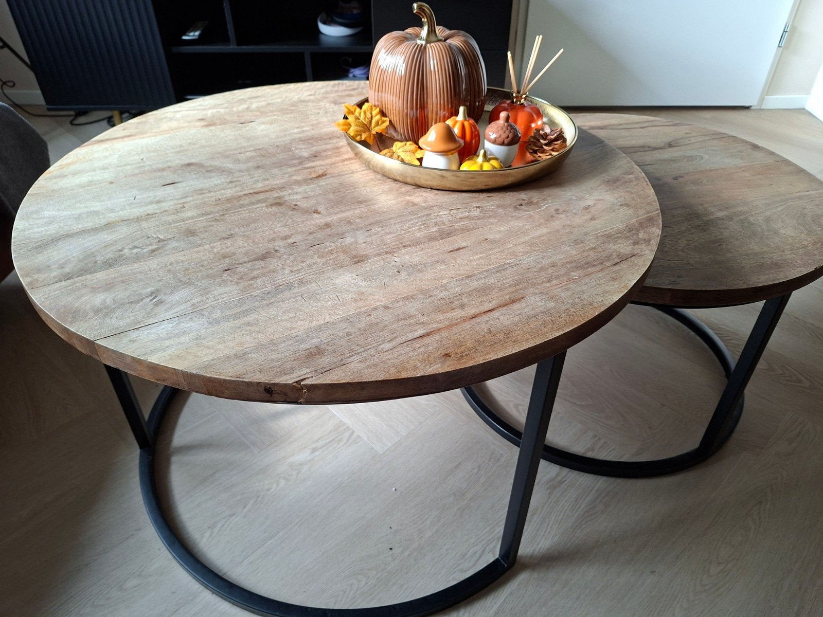 Set van 2 ronde salontafels, Gebruikt, 50 tot 100 cm, Rond, Industrieel, Modern