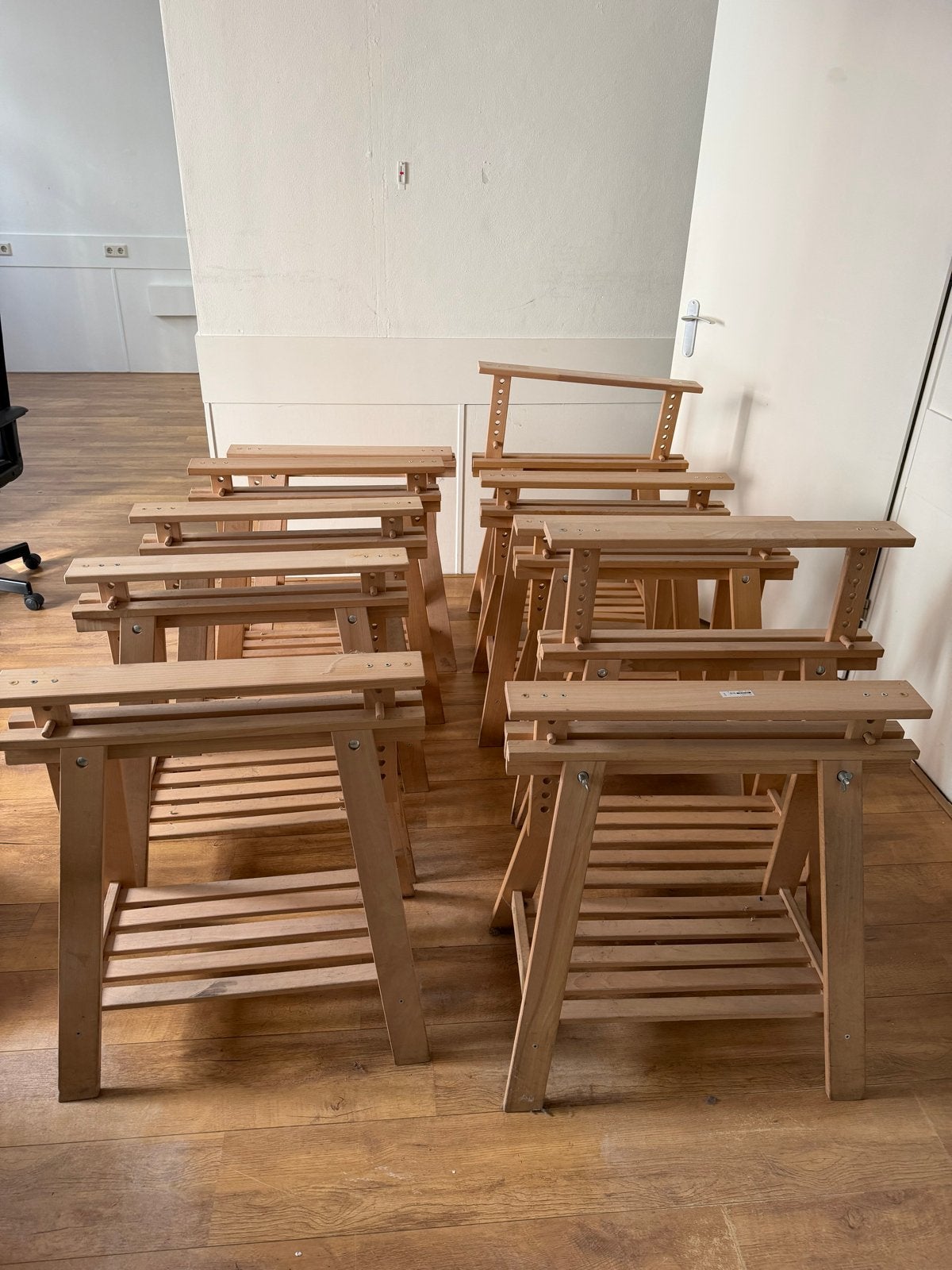 8 x IKEA MITTBACK schragen, verstelbaar, prima staat, Ophalen of Verzenden, In hoogte verstelbaar, Gebruikt