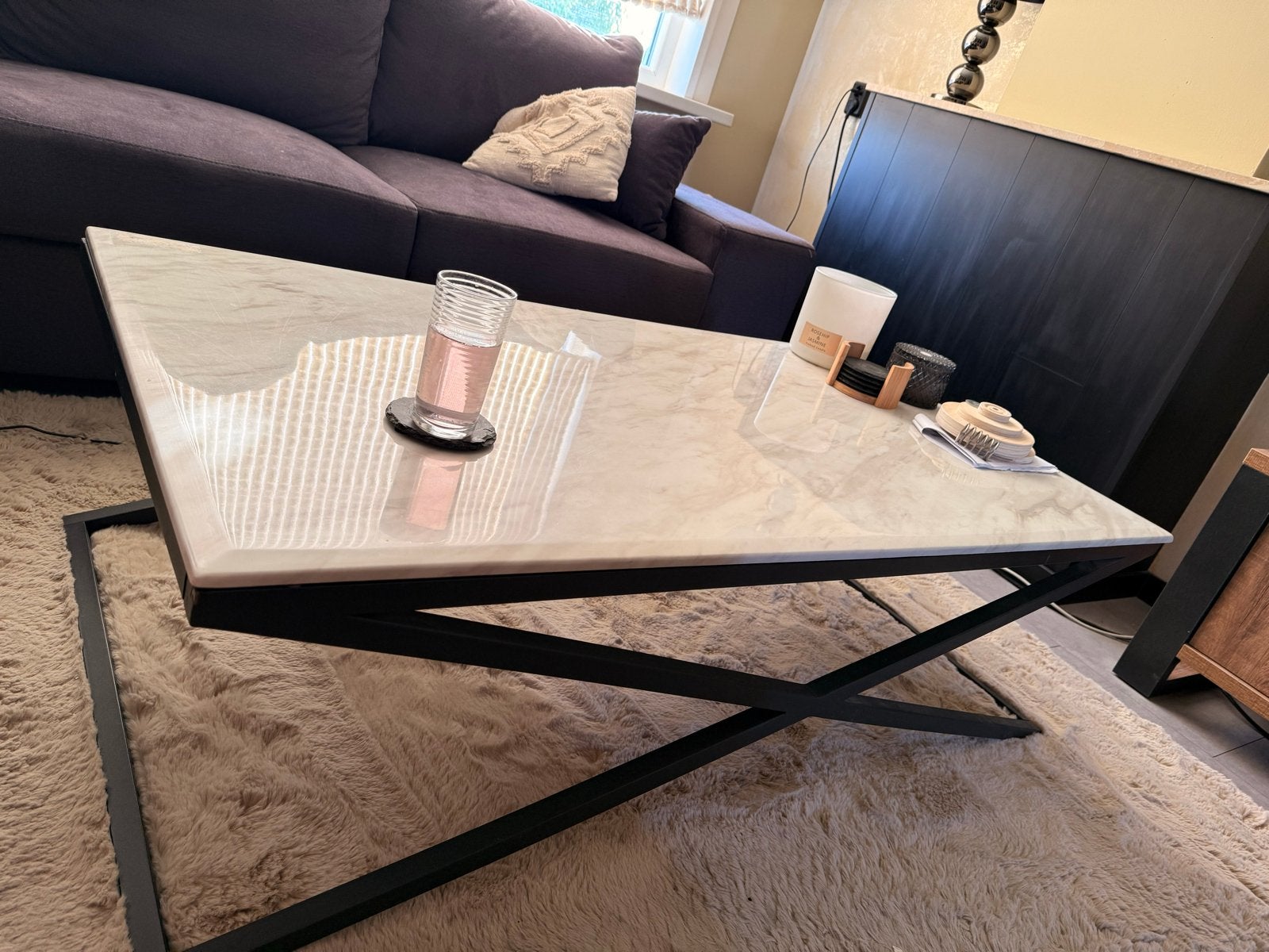 Zware keramieken salontafel met los blad, Ophalen, Overige materialen, Gebruikt, 100 tot 150 cm