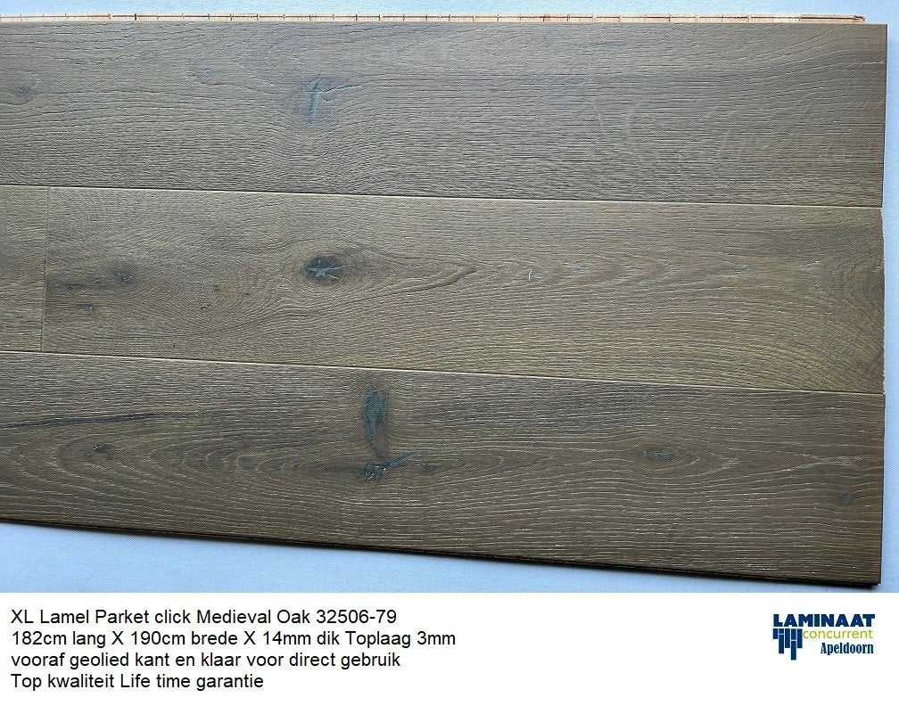113m2 Lamel Parket Medieval Oak Bruin 14mm dik 55pak= €3500, Parket, Bruin, 75 m² of meer, Lamel Parket bruin met click - vooraf geolied