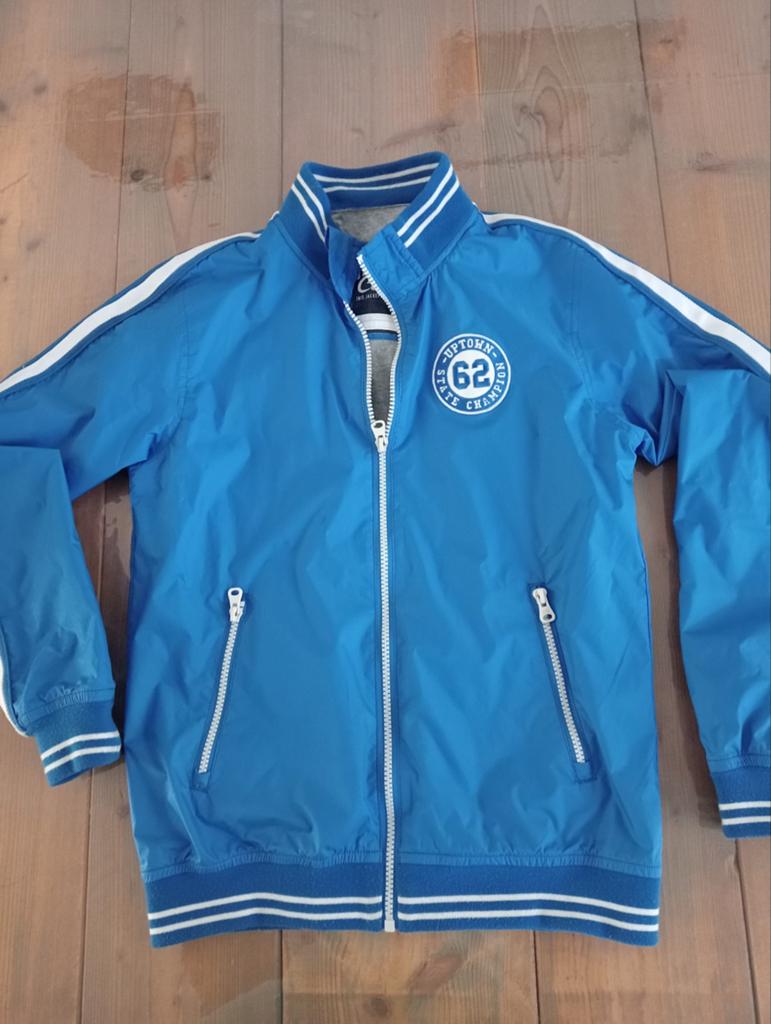 Blauwe zomerjas met witte strepen en capuchon, maat 158-164, WE, Ophalen of Verzenden, Zo goed als nieuw, Jongen