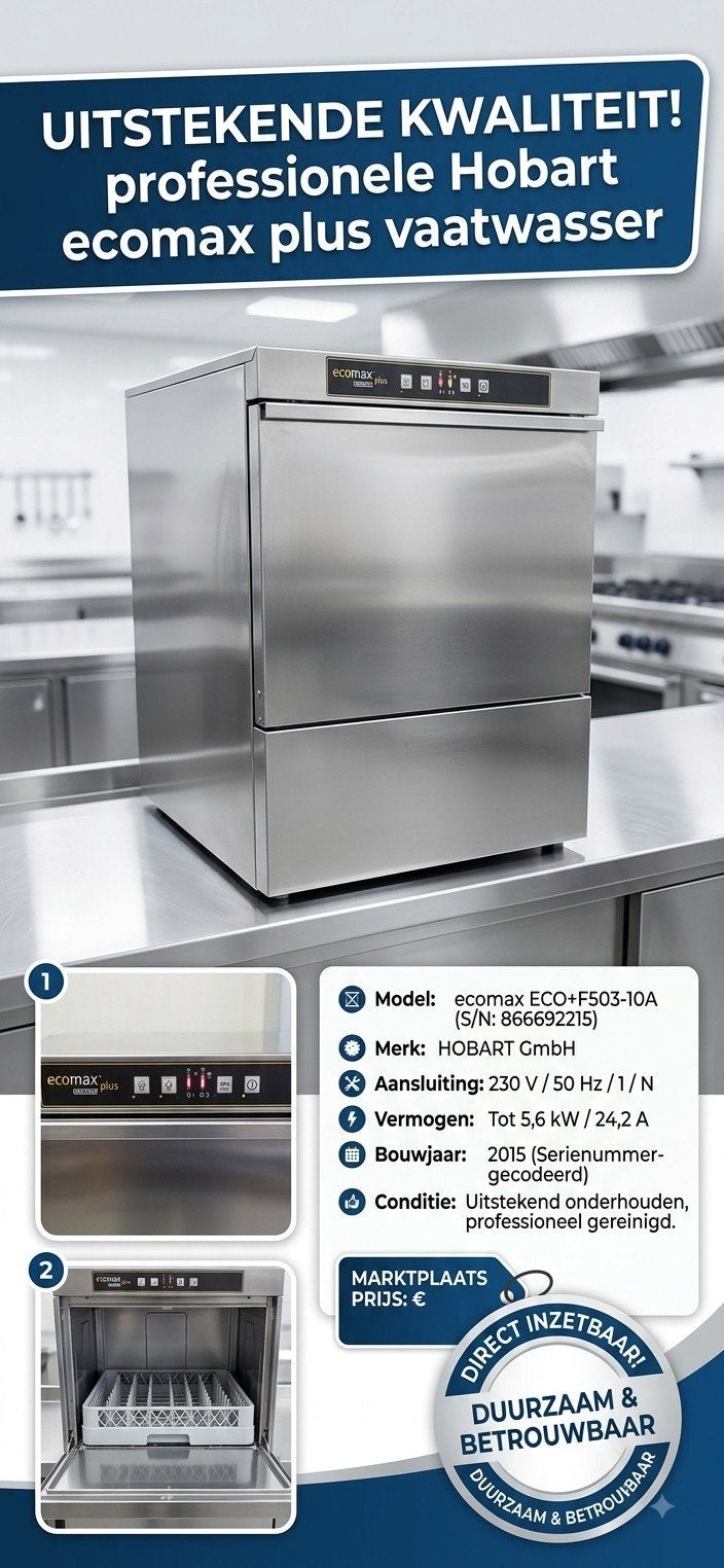 Professionele Hobart Ecomax Plus Vaatwasser, Ophalen, 60 cm of meer