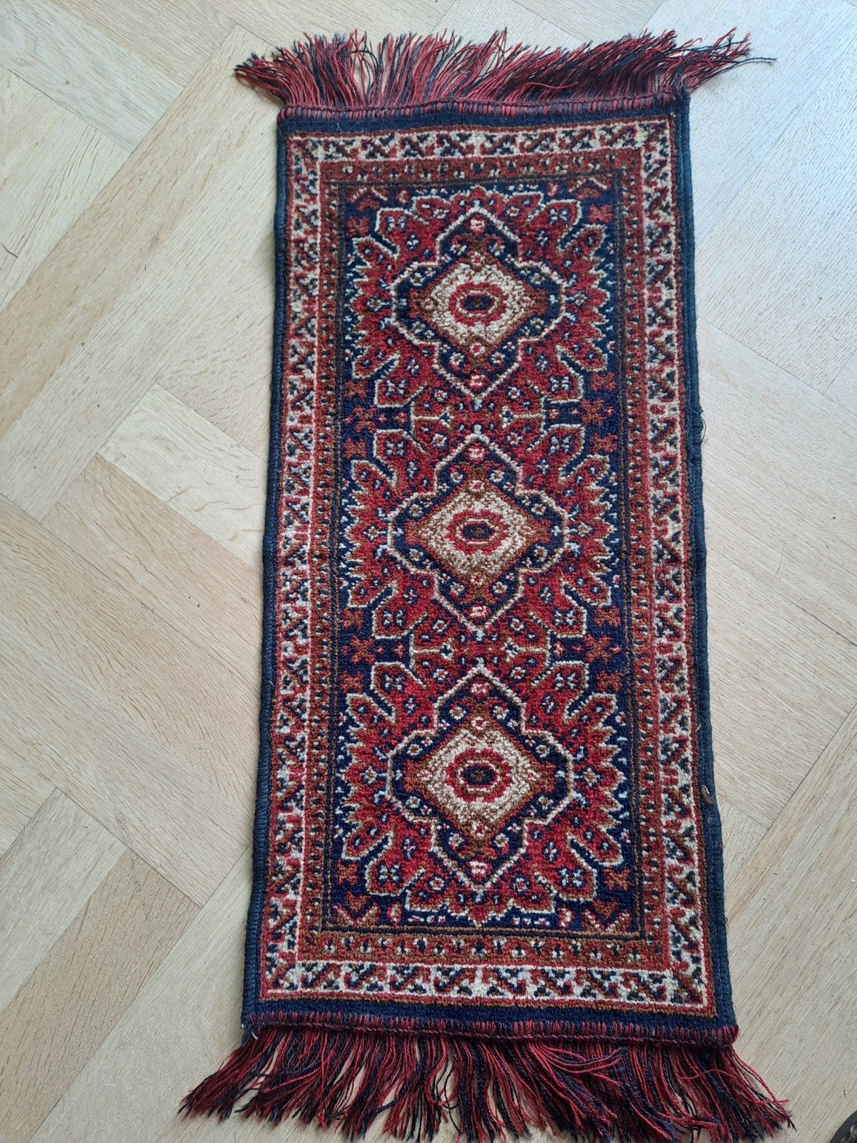 Vintage loper, geknoopt, kleedje, Ophalen of Verzenden