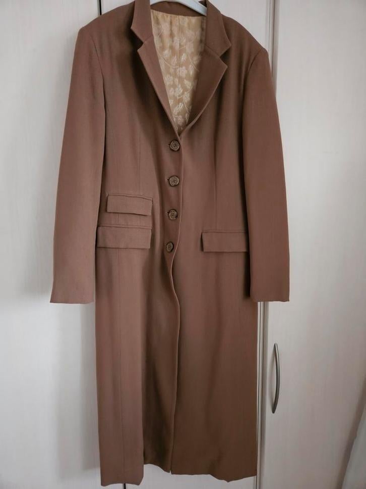 Elegante lange blazerjas of robe manteau - Maat 36/38, Ophalen of Verzenden, Gedragen, Maat 36 (S), Bruin